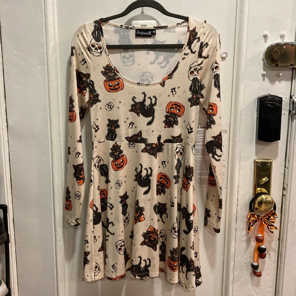 Sourpuss Black Cat Halloween Skater Dress